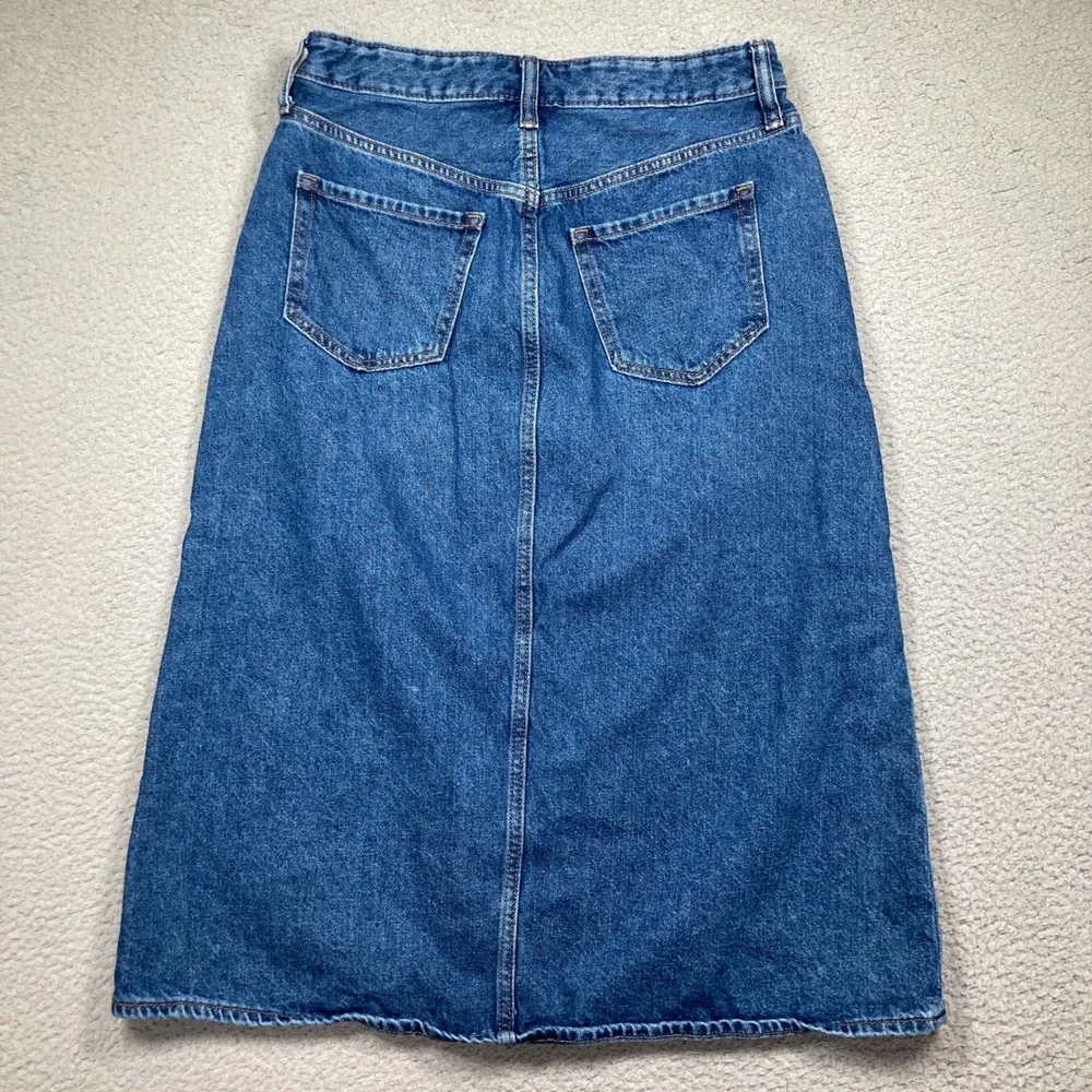 Old Navy Denim Midi Skirt Womens 10 Blue High Rise Secret Smooth Pockets Slit